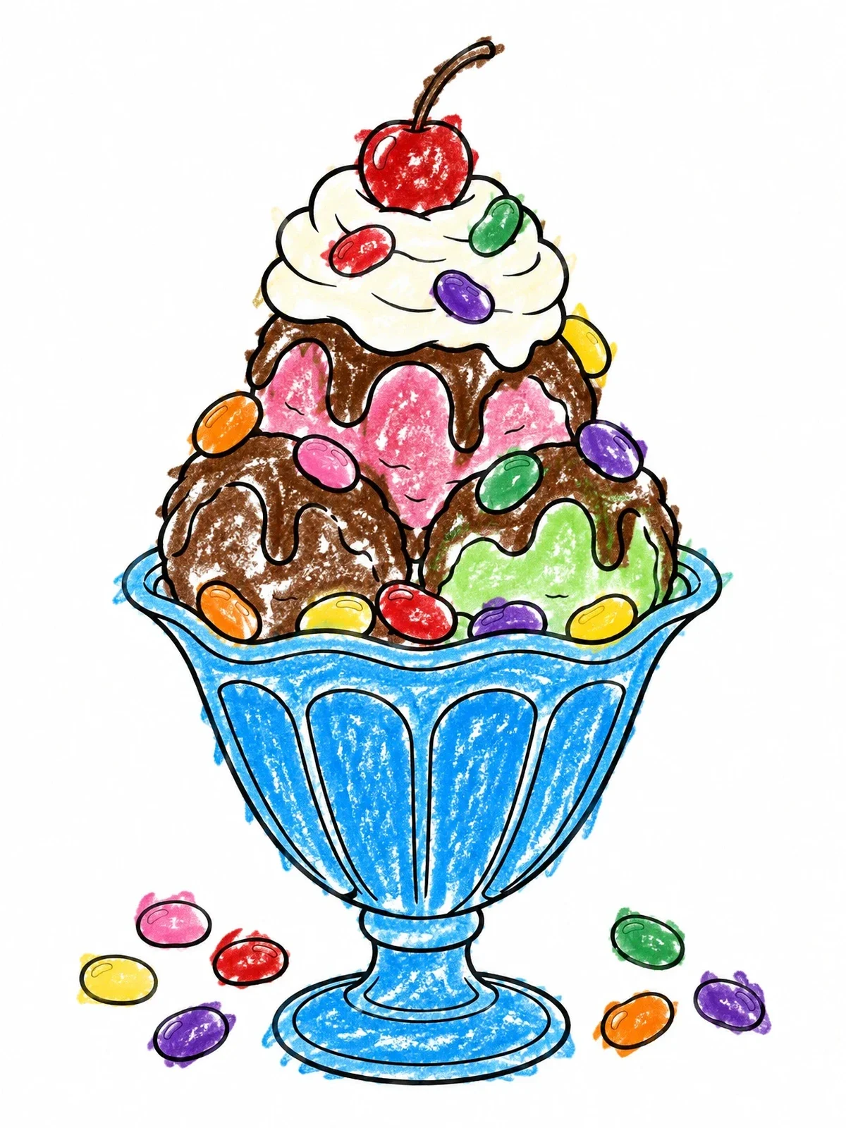Colored example of the Ice Cream Sundae With Jelly Beans coloring page