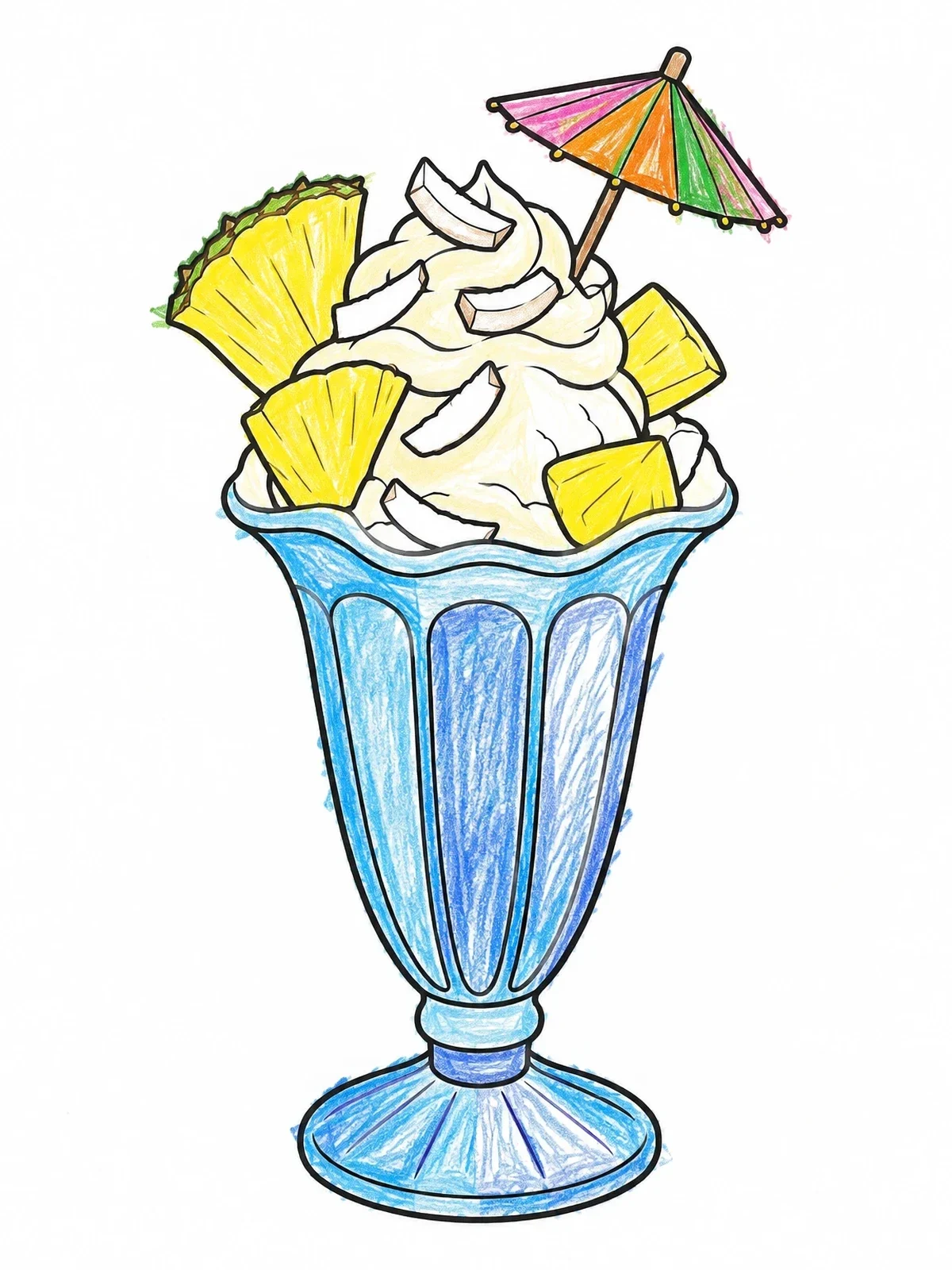 Colored example of the Tropical Pineapple Sundae Glass coloring page