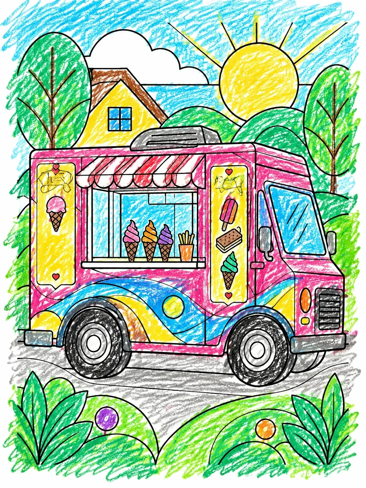 Colored example of the Neighborhood Ice Cream Truck coloring page