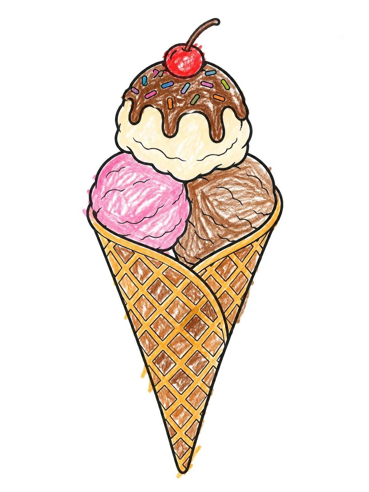 Colored example of the Ice Cream Waffle Cone Treat coloring page