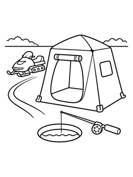Free printable Ice Fishing Tent With Snowmobile coloring page