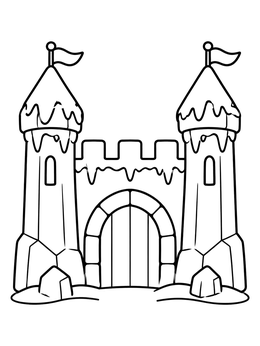 Snowy fortress towers stand in this simple ice coloring page for kids.