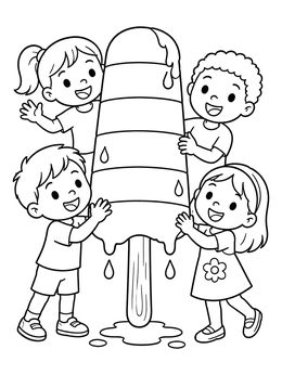 Free printable Happy Children Around Giant Popsicle coloring page
