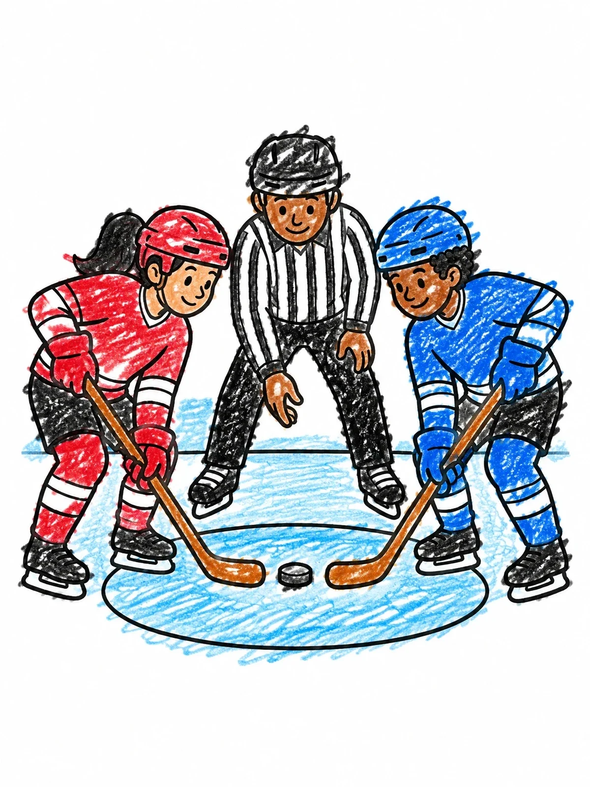 Colored example of the Ice Hockey Faceoff With Referee coloring page