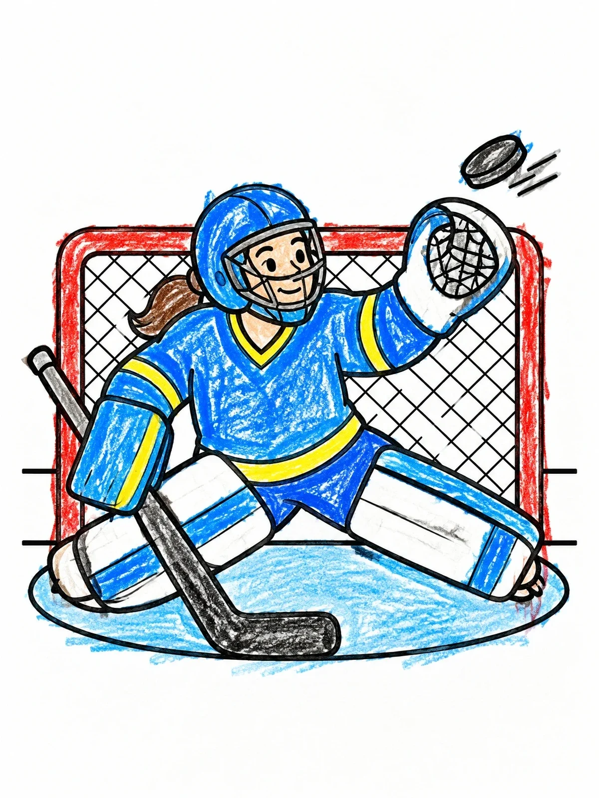 Colored example of the Ice Hockey Goalie Catching Puck coloring page