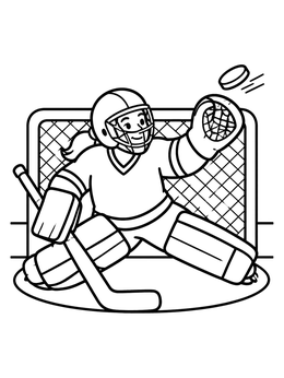 Free printable Ice Hockey Goalie Catching Puck coloring page