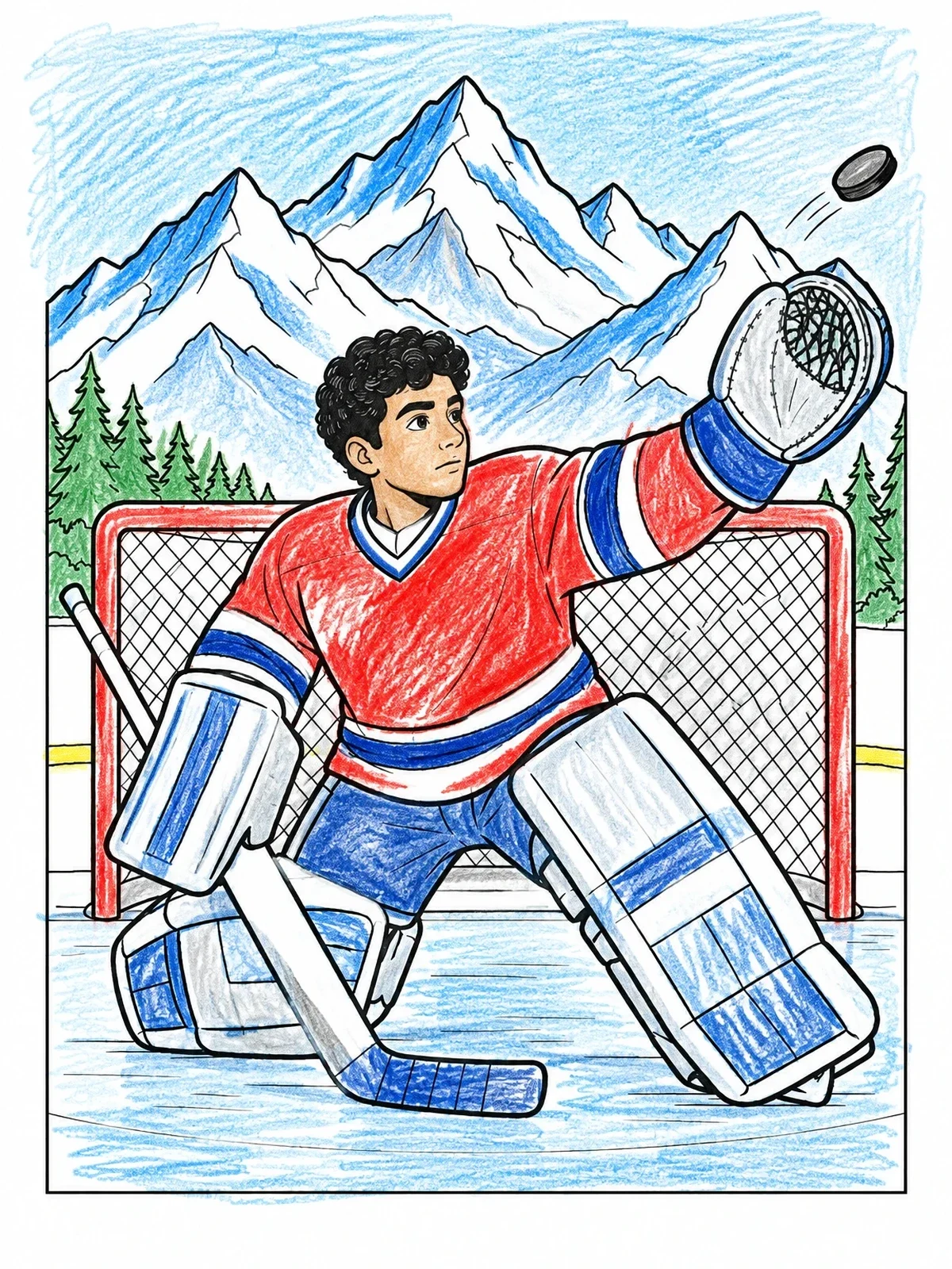 Colored example of the Youth Ice Hockey Goalie Glove Save coloring page