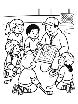 Free printable Hockey Coach Explaining Tactics To Kids coloring page