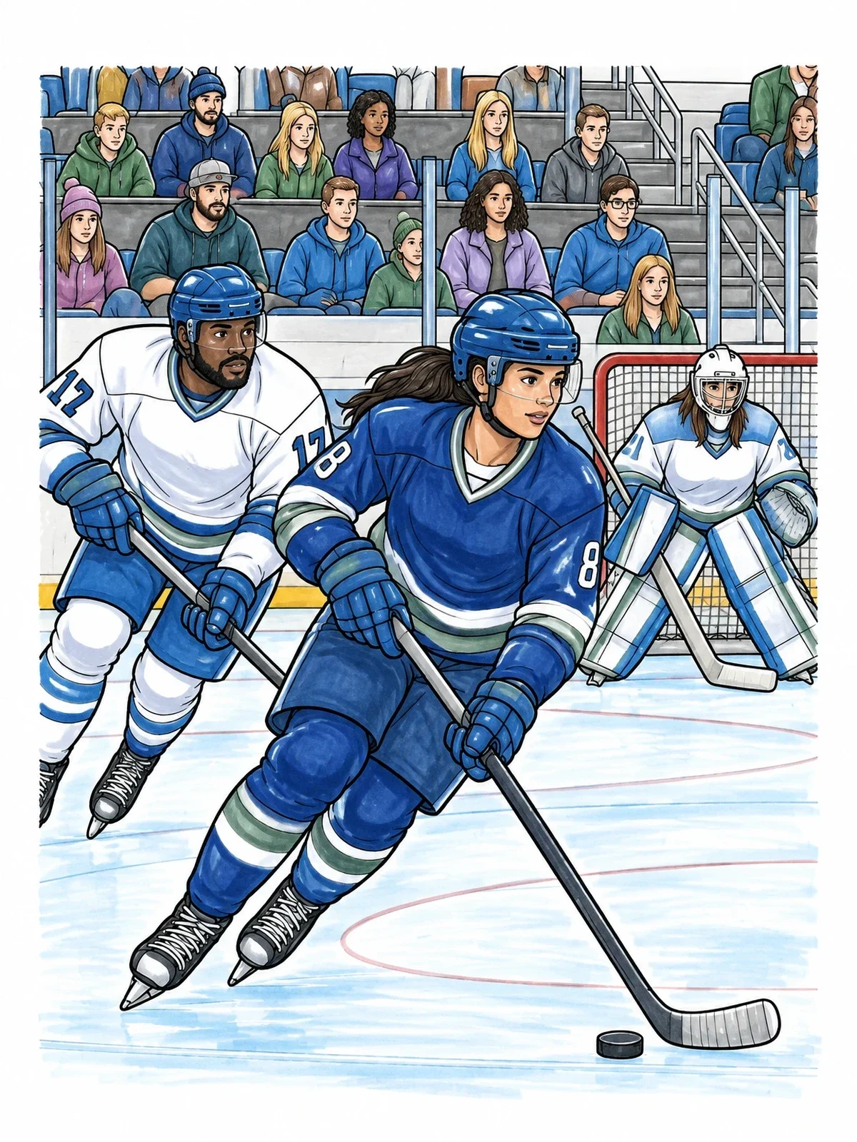 Colored example of the Ice Hockey Match With Spectators coloring page