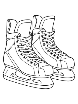 A detailed ice hockey coloring page featuring a pair of laced skates with blades.
