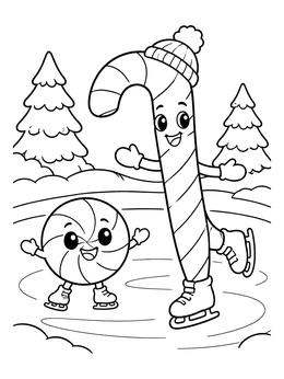Free printable Ice Skating Peppermint Candy Cane Friends coloring page