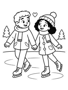 Free printable Ice Skating Couple In Winter coloring page
