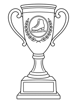 A classic winner cup with a skate emblem on this ice skating coloring page.