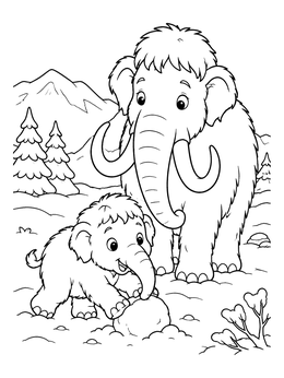 Free printable Woolly Mammoth Mother And Calf coloring page