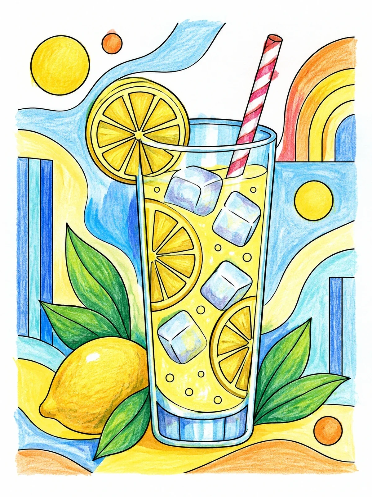 Colored example of the Iced Lemonade Glass With Straw coloring page
