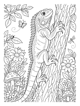 Free printable Iguana Climbing A Forest Tree coloring page