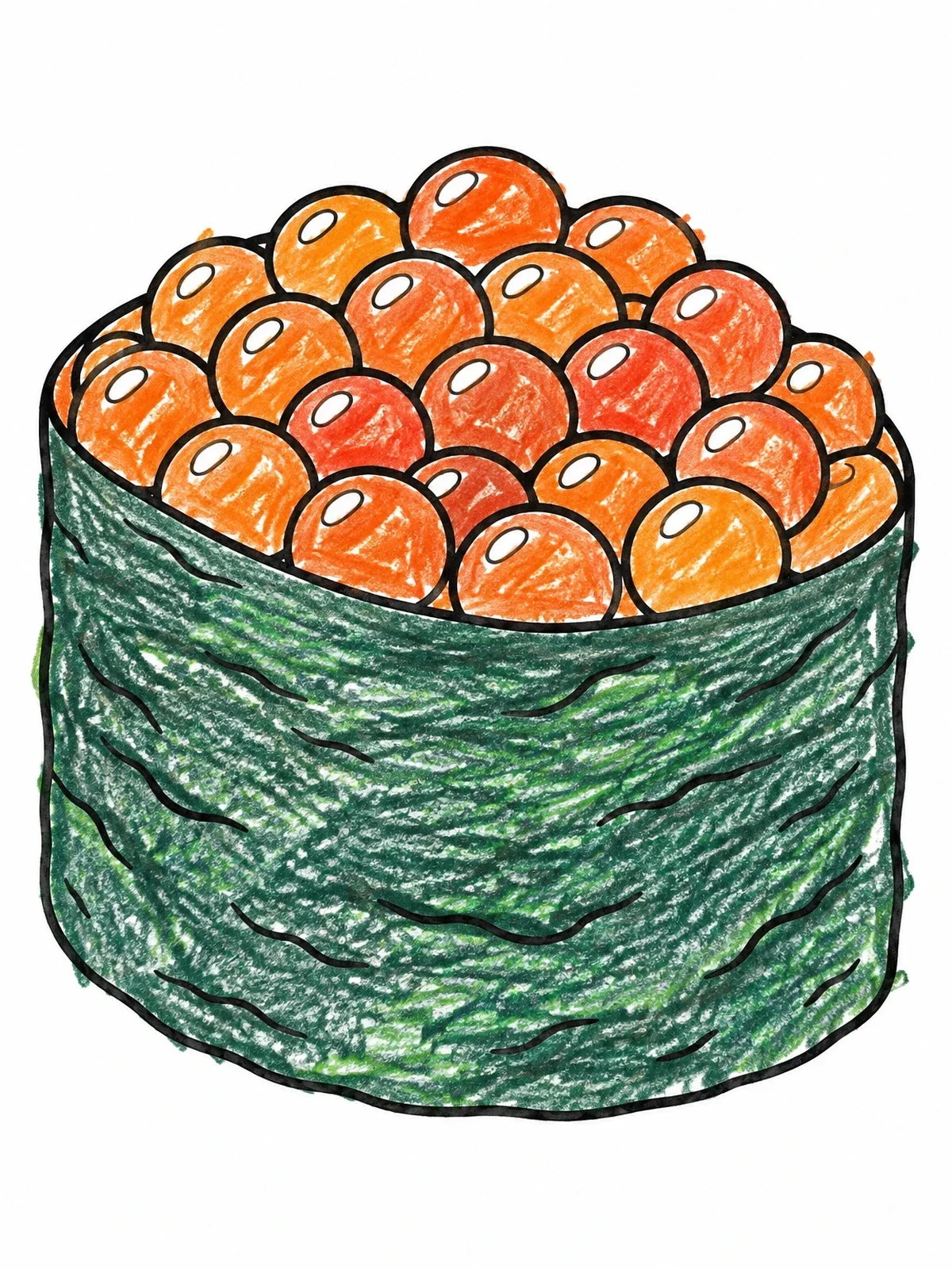 Colored example of the Ikura Gunkan Maki Sushi coloring page