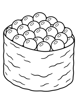 An ikura gunkan sushi coloring page with glossy salmon roe.