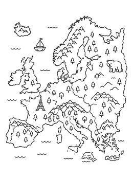 Free printable Illustrated Map Of Europe For Kids coloring page