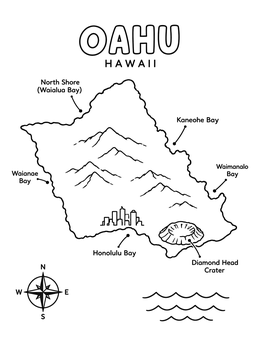 Free printable Illustrated Map Of Oahu Hawaii coloring page