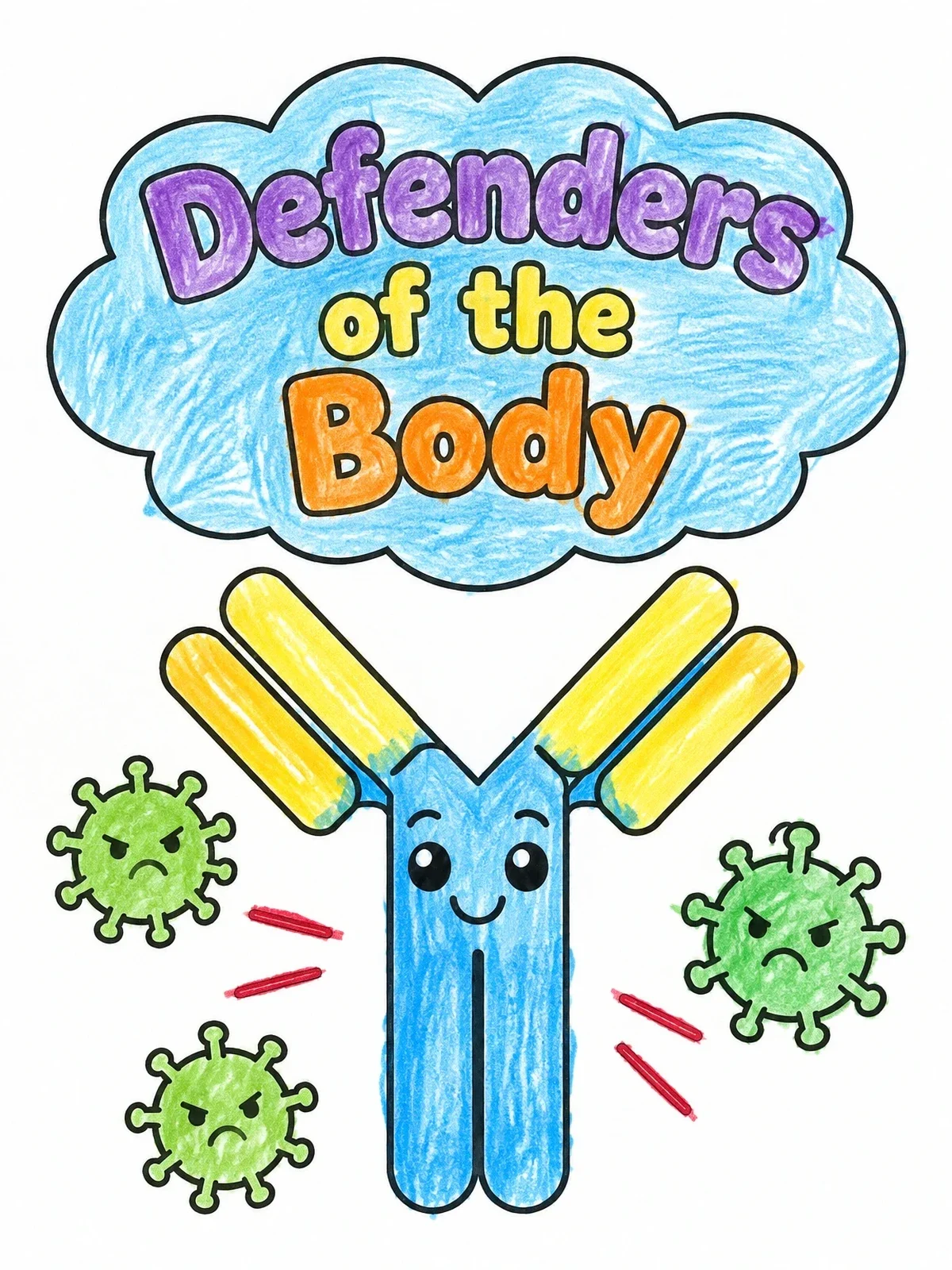 Colored example of the Cute Antibody Defender Of The Body coloring page