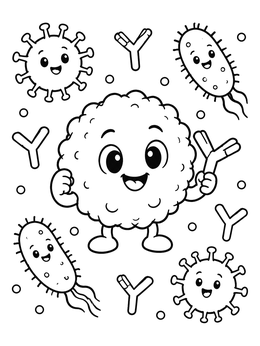 Free printable Cute White Blood Cell And Microbes coloring page