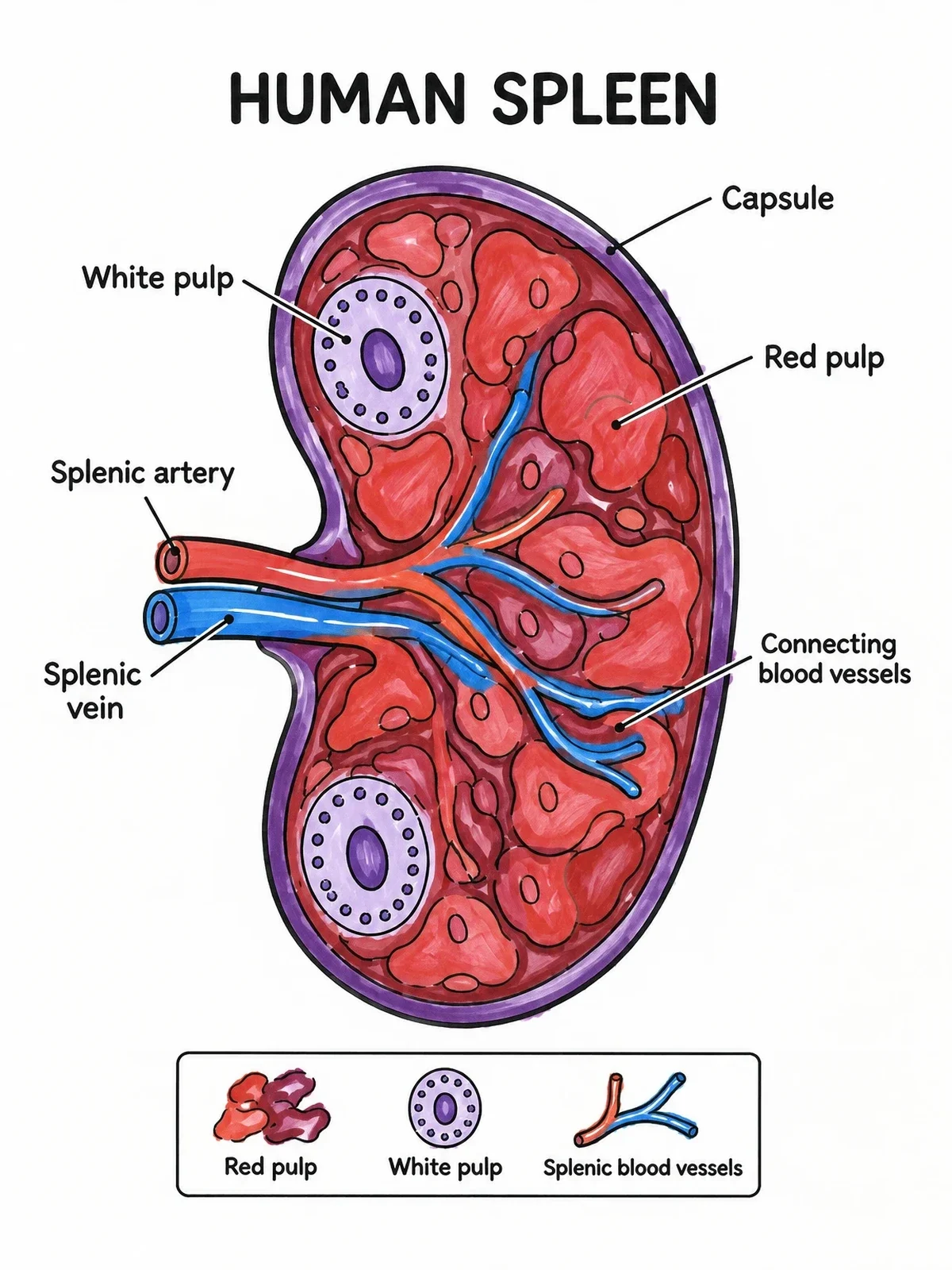 Colored example of the Human Spleen Anatomy Diagram coloring page