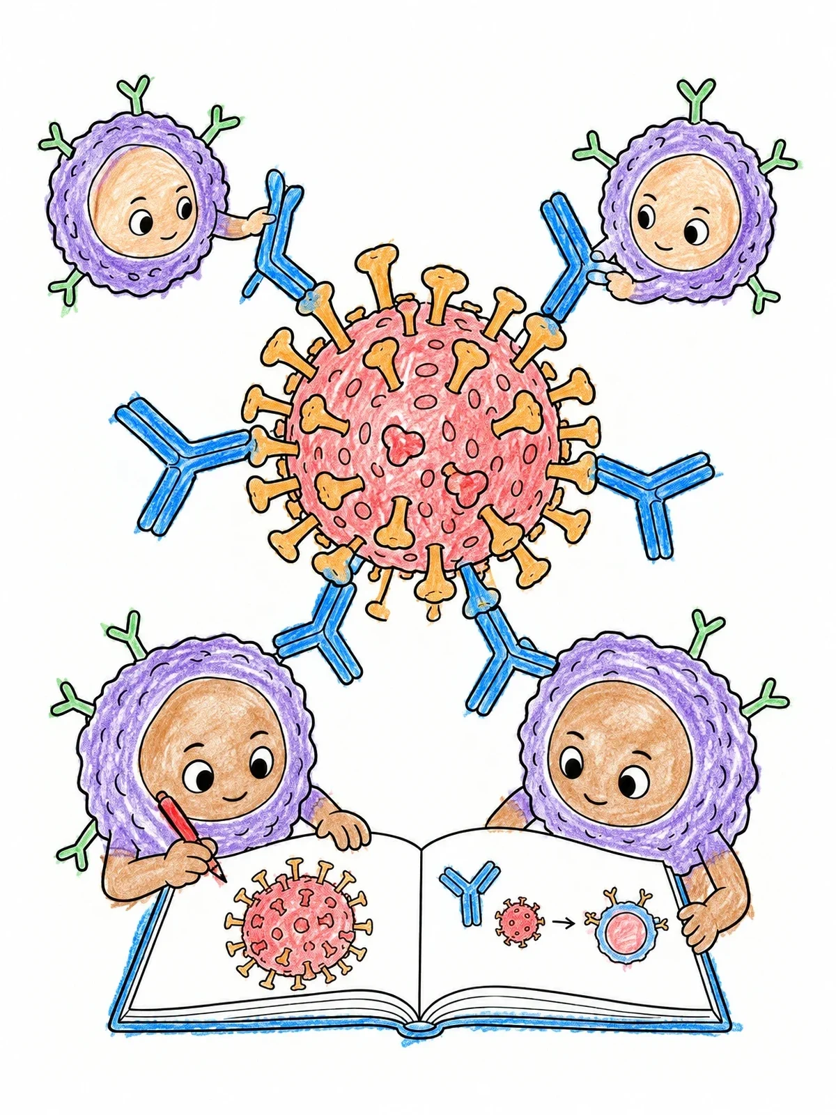 Colored example of the Cute Memory Cells And Virus Defense coloring page