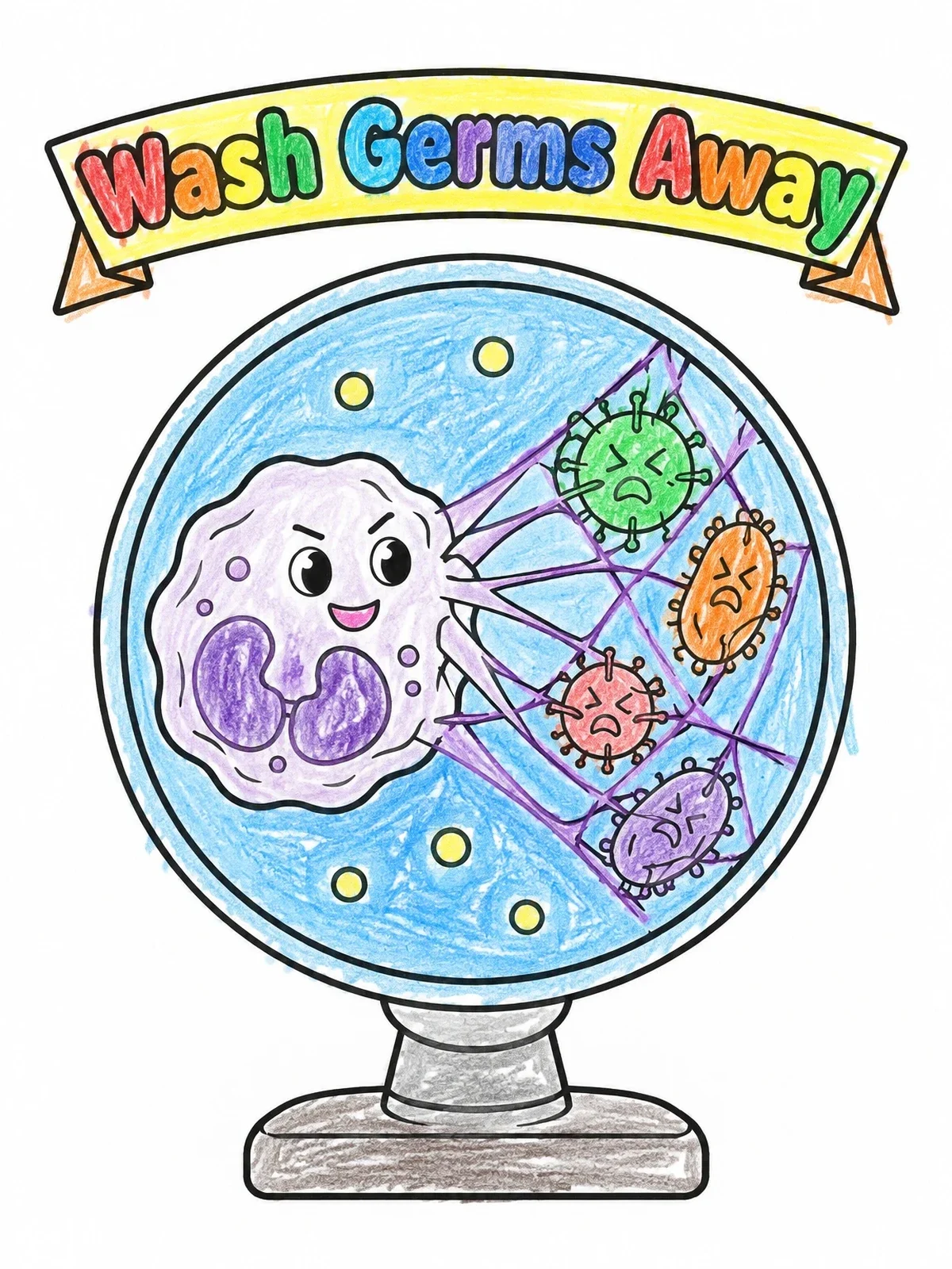 Colored example of the Neutrophil Trapping Germs In Net coloring page