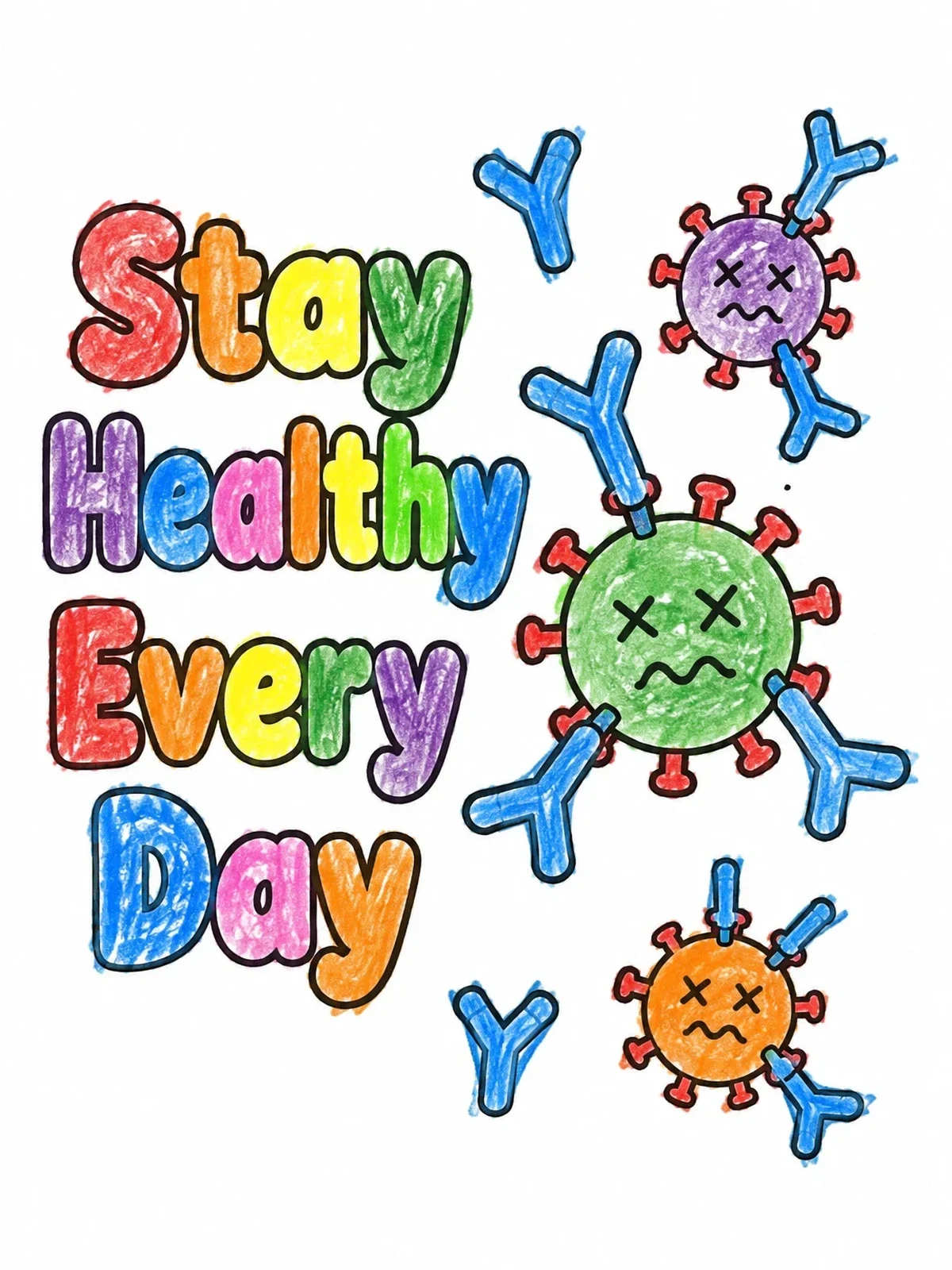 Colored example of the Stay Healthy Antibodies And Viruses coloring page