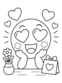 Free printable In Love Smiley With Floating Hearts coloring page
