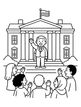 Free printable President Waving From The White House coloring page