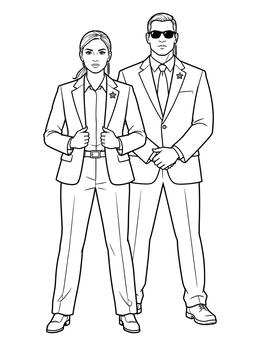 Secret Service agents stand alert in this inauguration day coloring page.