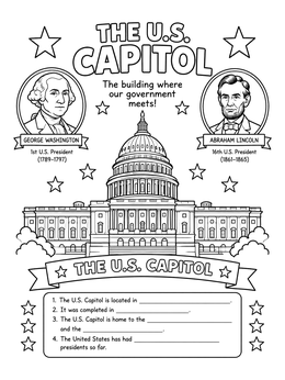 Free printable Us Capitol Activity And Presidential History coloring page