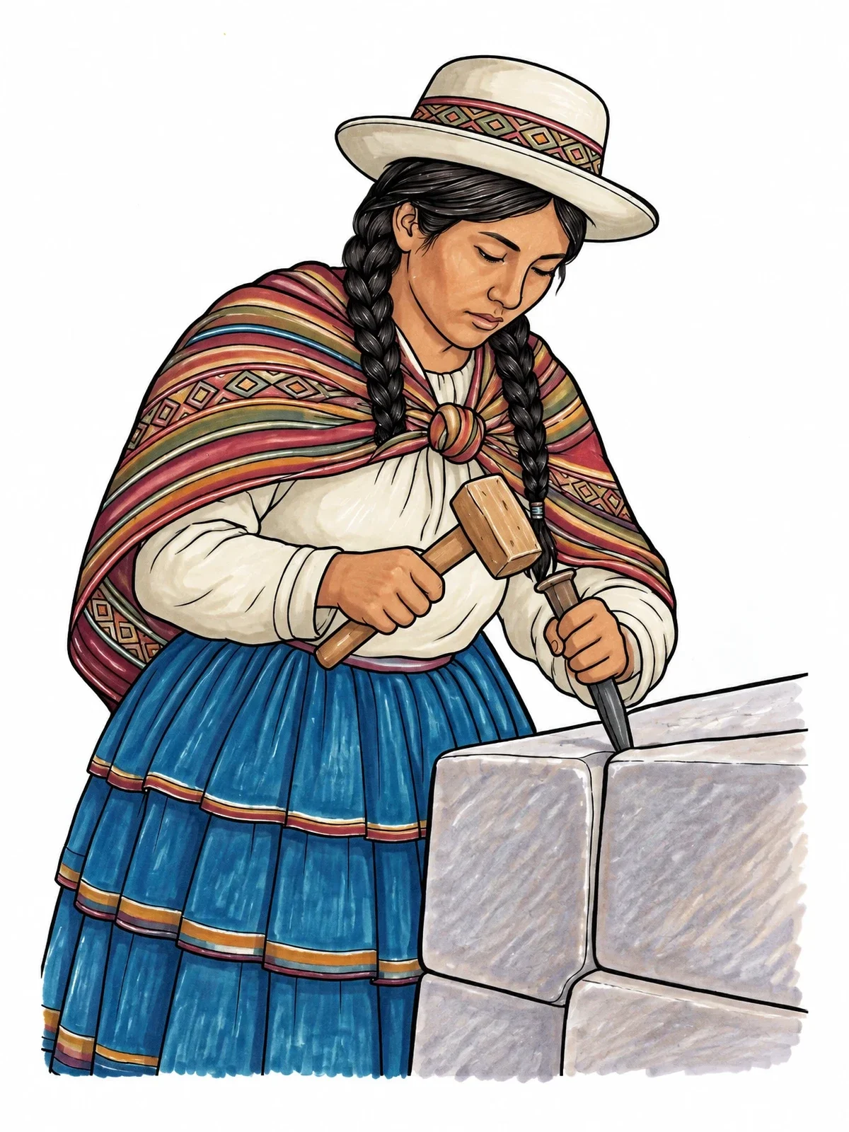 Colored example of the Andean Stonemason Carving Rock coloring page