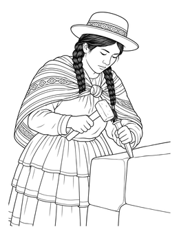 Free printable Andean Stonemason Carving Rock coloring page