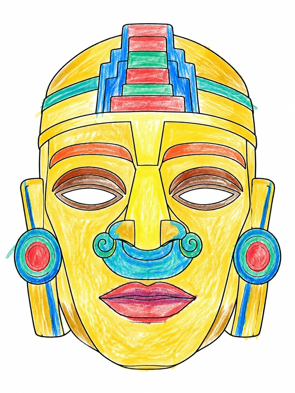 Colored example of the Inca Gold Mask With Stepped Crown coloring page