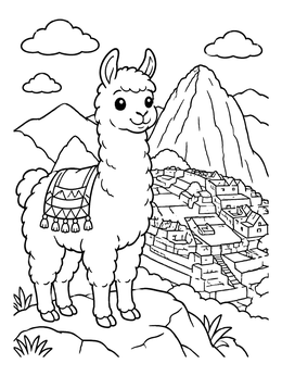 Free printable Cute Llama At Machu Picchu coloring page