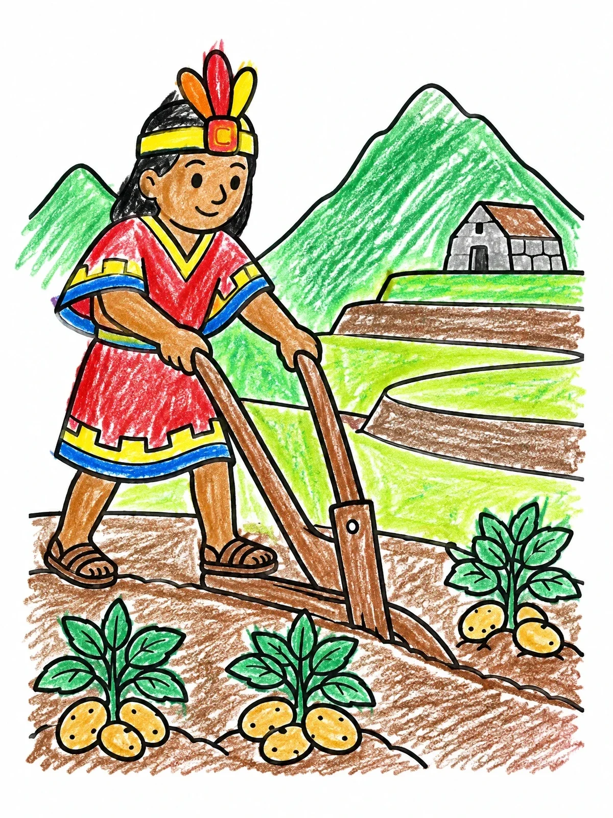 Colored example of the Inca Farmer Working On Terraced Fields coloring page