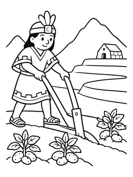 Free printable Inca Farmer Working On Terraced Fields coloring page