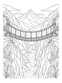 Free printable Inca Grass Suspension Bridge Over Canyon coloring page