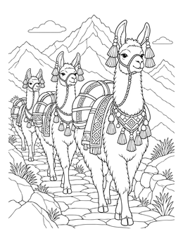Free printable Inca Pack Llamas In The Andes coloring page