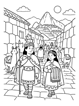 Free printable Inca People Walking In Ancient Street coloring page