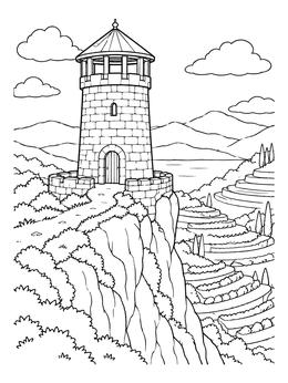 Free printable Stone Watchtower Above Agricultural Terraces coloring page
