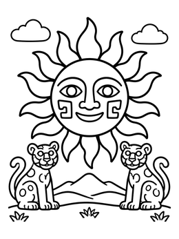 Free printable Inca Sun God And Jaguars coloring page