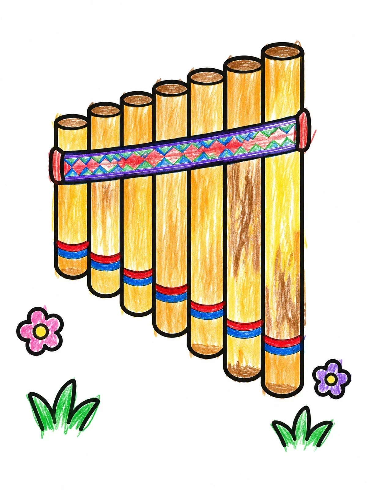 Colored example of the Traditional Andean Pan Flute coloring page