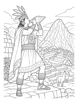 Free printable Inca Warrior Blowing A Conch Shell coloring page