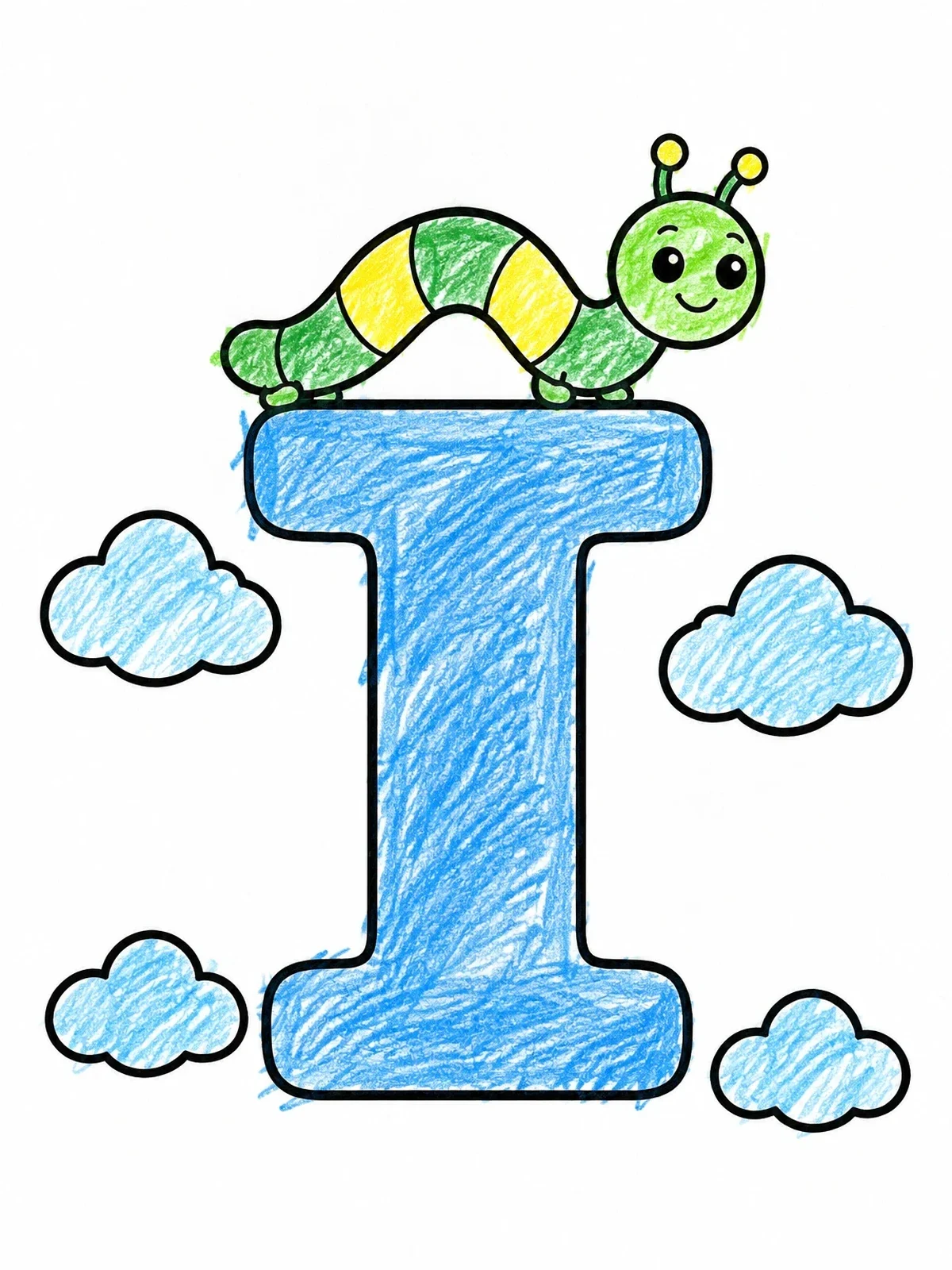 Colored example of the Inchworm On Letter I coloring page