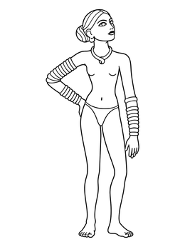 Ancient Mohenjo-daro dancing girl figurine featured in this historic india coloring page.