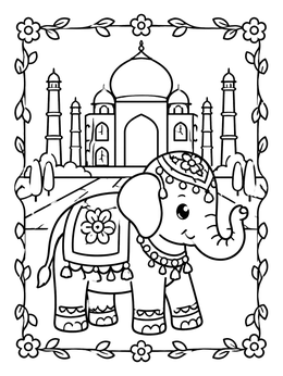 Free printable Decorated Elephant At The Taj Mahal coloring page